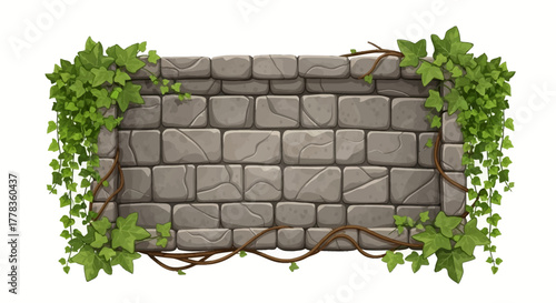 Stone Wall with Ivy A Rustic Border for Designs and Backgrounds, Nature Elements