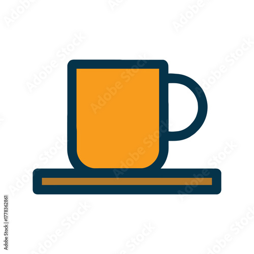 Simple orange coffee mug icon illustration on a plate for websites and graphic design applications with clean lines and modern style