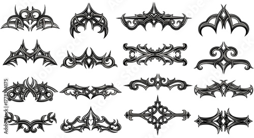 Ornamental Design Elements A Collection of Gothic-Inspired Decorative Patterns in a Grayscale Palette