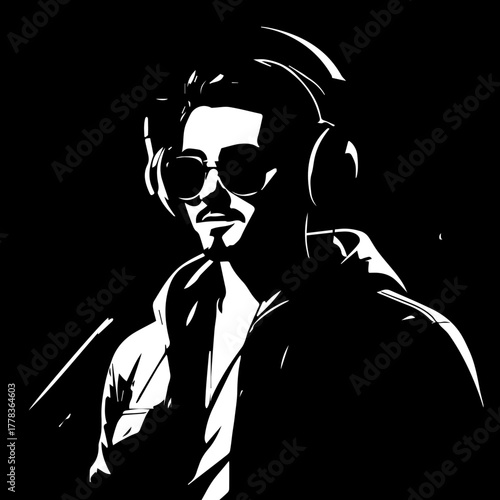 Stylized Silhouette of a Man Wearing Headphones and Sunglasses