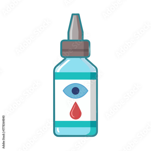 an eye drop bottle with a light blue transparent body and gray-brown cap with pointed dropper tip, no background vector file.