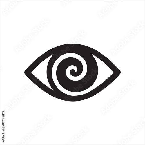 Abstract Symbolic Eye with Spiral Pupil Isolated on White Background Vision Perception Concept and Artistic Expression Black and White Graphic