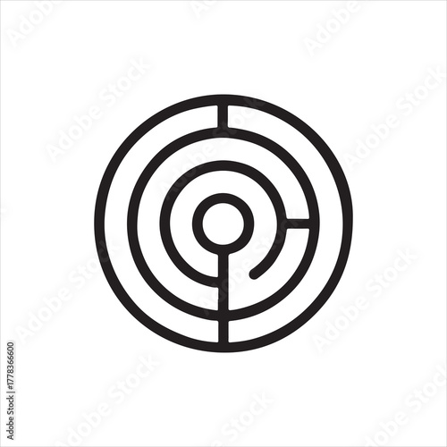 Minimalist Round Maze or Labyrinth Vector Illustration on White Background Symbolizing Challenges and Problem Solving with a Sense of Mystery