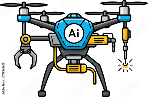 Advanced AI-Powered Drone with Robotic Arms and Welding Capabilities for Industrial Applications.