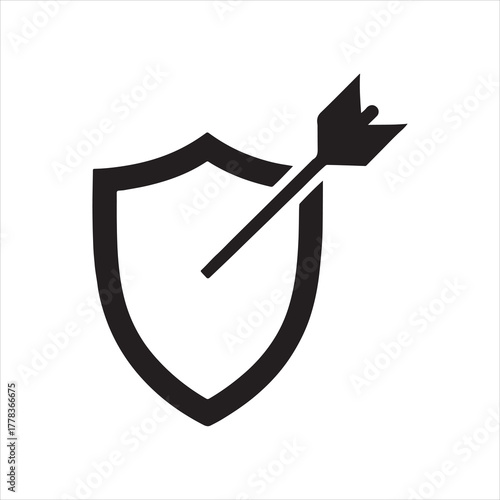 Shield and Arrow Icon Illustrating Security Protection and Defense Symbolizing Safety and Resilience in a Clean Graphic Design