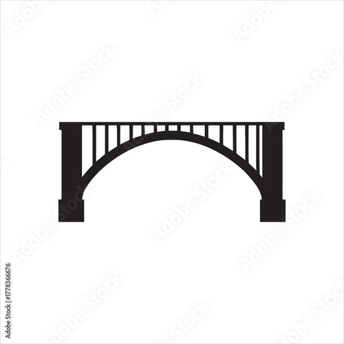Simple Black and White Vector Illustration of an Arch Bridge Design Suitable for Logo or Icon Creation and Infographics
