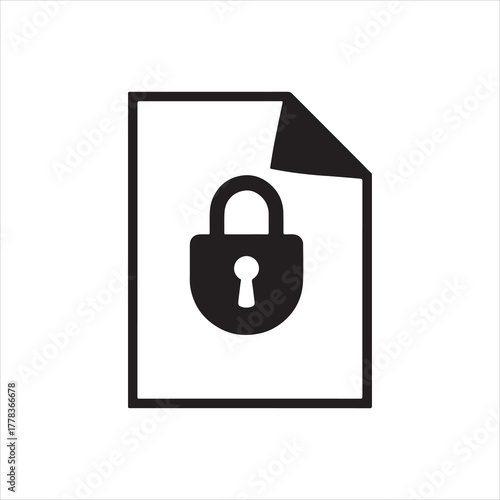 Secure document file icon for confidential data protection and privacy with a padlock symbol for information security and access control