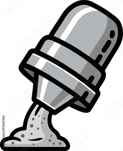 Cement pouring from a bucket, construction material.