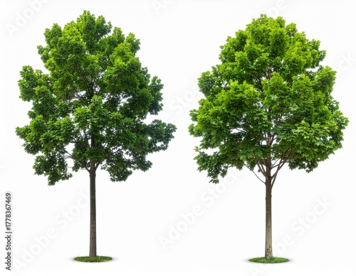 Pair of Fresh Green Trees Cut Out on White
