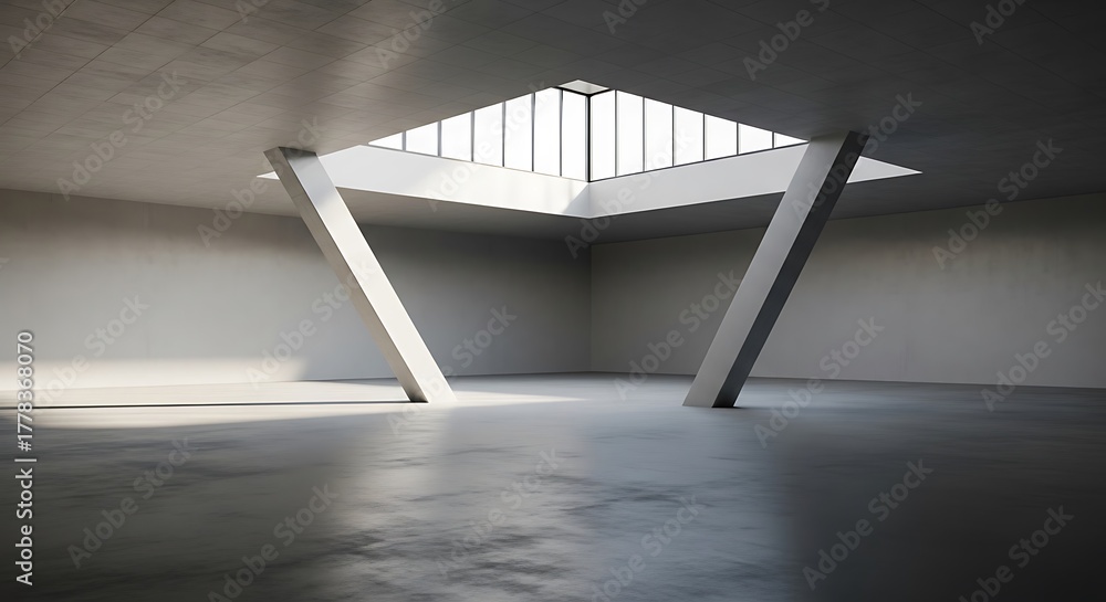 Obraz premium Empty square room with Two diagonal columnes supporting the building