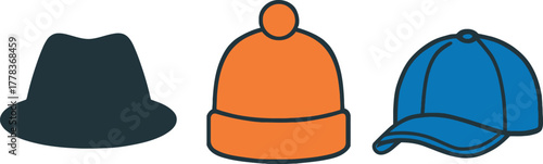 Collection of Stylish Hats Illustration with Fedora Beanie and Baseball Cap for Fashion and Apparel Concepts