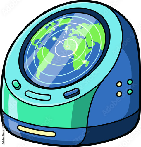 Futuristic Global Radar Device with World Map Display.