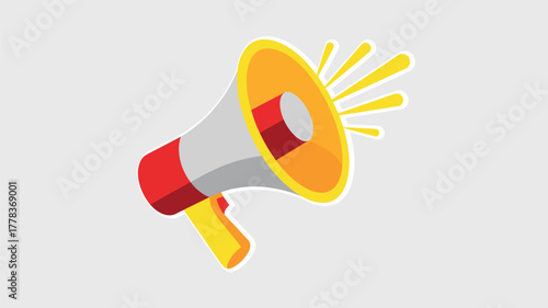 Colorful cartoon megaphone with sound waves on white background