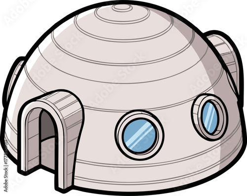 Futuristic Igloo Dome House Cartoon Illustration.
