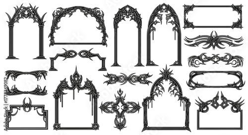 Collection of Gothic Archways, Frames and Decorative Elements in Vector Style