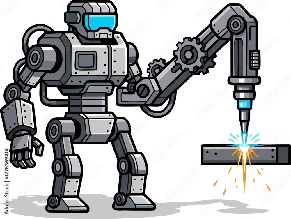 Naklejka premium Industrial Robot Welding Metal with Laser Beam.
