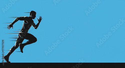 Running Man Silhouette with Speed Trails - Sprinting, Fast Movement, Sport, and Dynamic Fitness Banner