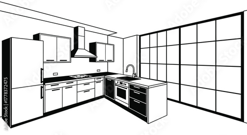 Modern kitchen design interior architecture illustration art