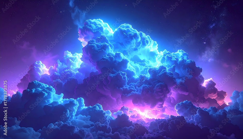 Fototapeta premium Vibrant, glowing clouds illuminate the night sky