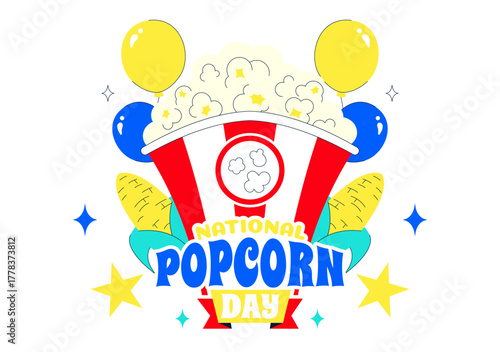 National Popcorn Day Vector Illustration On January 19 Featuring A Big Box Of Popcorn For Enjoying Movies In A Flat Style Cartoon Background