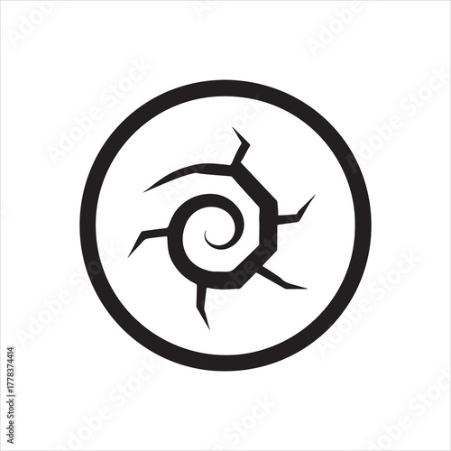 Abstract Symbol of Destruction and Power in Black and White Representing Force and Decay with a Circular Border