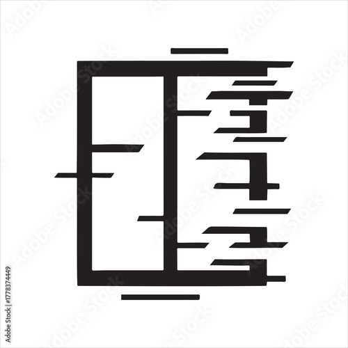 Abstract minimalist geometric design with lines and shapes representing architectural structures and modern art on white background