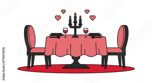 Romantic dinner table setup for valentine's day illustration