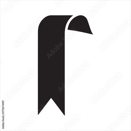 Black Bookmark Ribbon Icon for Books and Documents Representing Learning and Organization in Minimalist Style