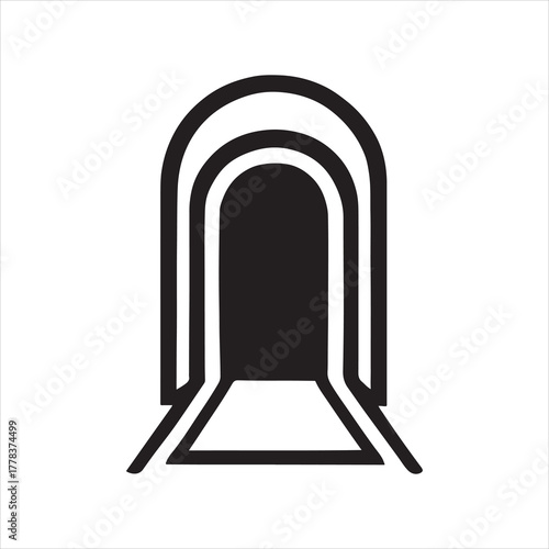 Black and White Minimalist Tunnel Illustration Graphic Design Concept for Modern Architecture or Abstract Passage Symbolism and Visual Communication