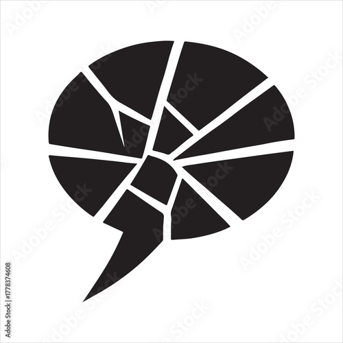 Cracked Speech Bubble Symbolizing Communication Breakdown Or Broken Dialogue In A Bold Graphic Design