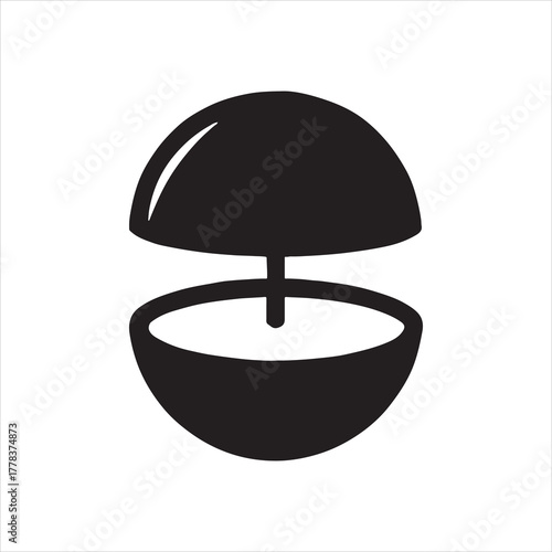 Minimalist Black and White Image of Geometric Shape Resembling a Parasol or Ornamental Design Isolated on White Background