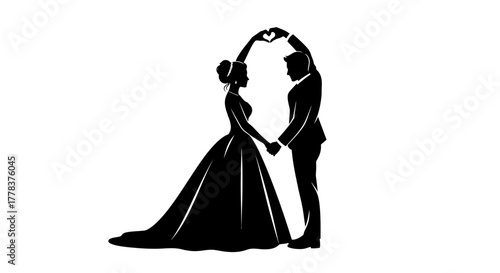 Wedding silhouette couple heart hands vector marriage love art