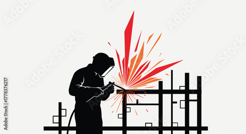 Silhouette of a Construction Worker Welding Metal Structure