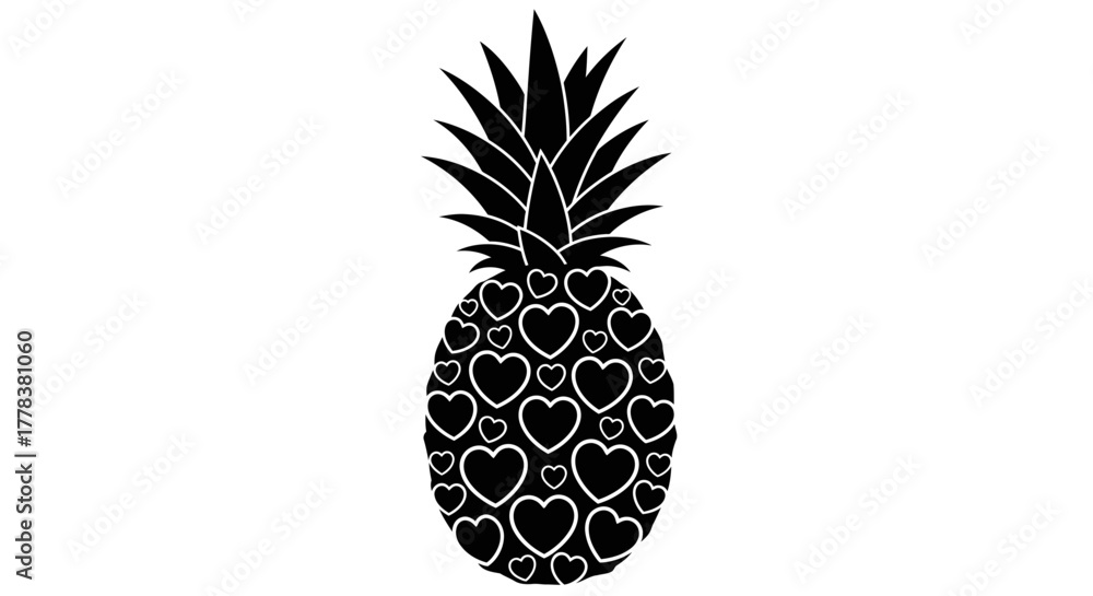 Obraz premium Pineapple with hearts vector illustration tropical fruit art