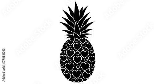 Pineapple with hearts vector illustration tropical fruit art