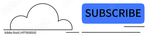 Simplistic cloud outline paired with a bold blue Subscribe button. Ideal for communication, technology, subscription, cloud storage, media, call-to-action, and web design. Minimal flat metaphor