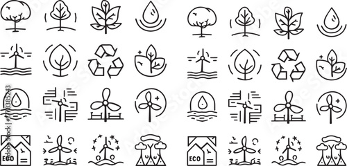 Clean Power, Water Drop, and Environment Friendly Icons.