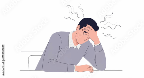 Stressed Man with Headache Illustration of Mental Health and Overwhelm