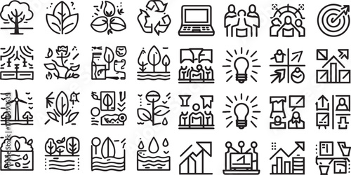 Sustainable Living and Ecology Line Icons Set.