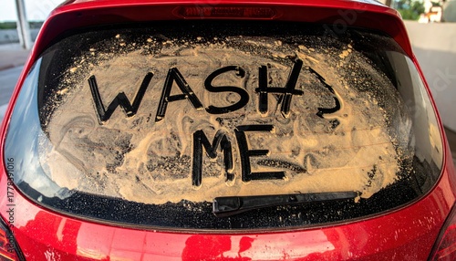 Humorous Car Message - Wash Me on a Dirty Rear Window.