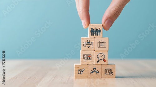 Human resources concepts such as recruitment, employee evaluation, qualification, education, and performance review. Symbolizing talent search or HR management.