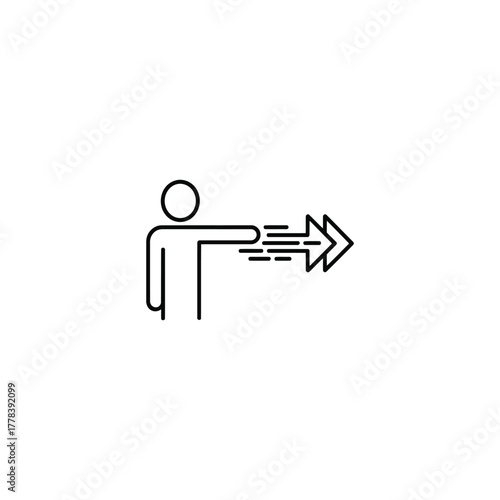 Line Art Illustration of a Person Releasing a Symbolic Arrow Represents Launching Progress Propulsion or Moving Forward, Minimalist Design conveying Positive Energy and Direction towards Goals
