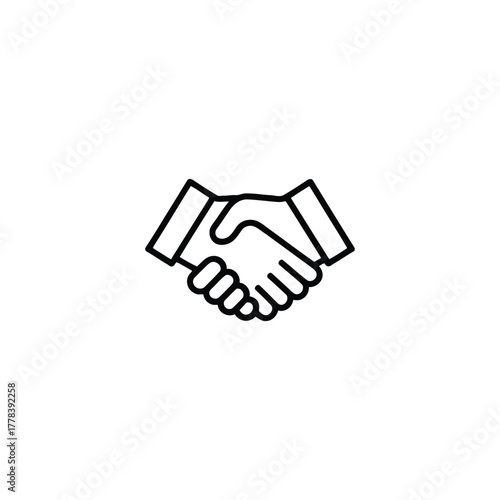 Illustration of two hands shaking represents partnership, agreement, and cooperation. Ideal as logo or sign for business, negotiation, or reconciliation, with clean lines and universal appeal