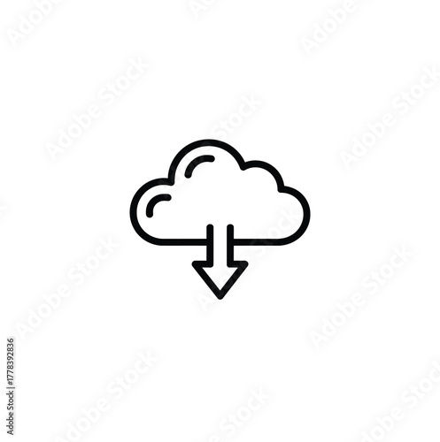 Cloud Download Icon for Internet and Technology Concepts Represents File Sharing Downloading Information from Online Storage for Data Transfer or Backup with Black Line Art Style