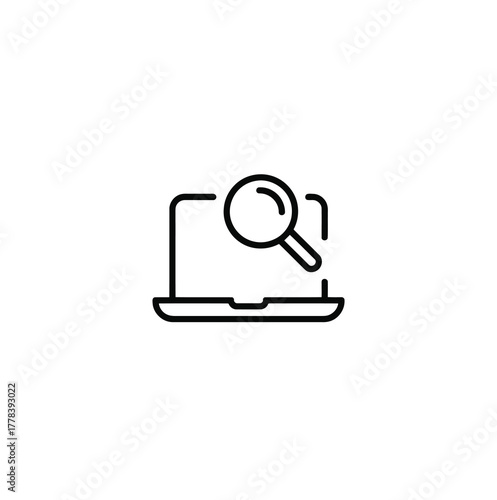 Laptop Computer with Magnifying Glass Search Icon Represents Exploring Online Resources and Information Technology Solution Discovery Using Devices Like Desktop Personal Computers for Browsing
