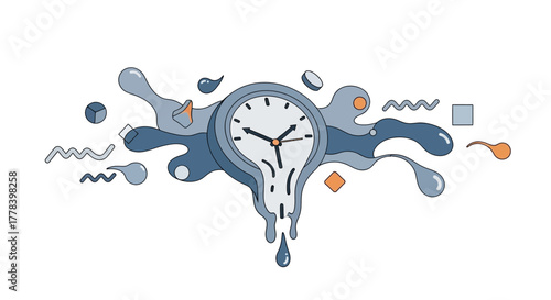 Abstract Melting Clock Illustration Representing Time Passing and Urgency.