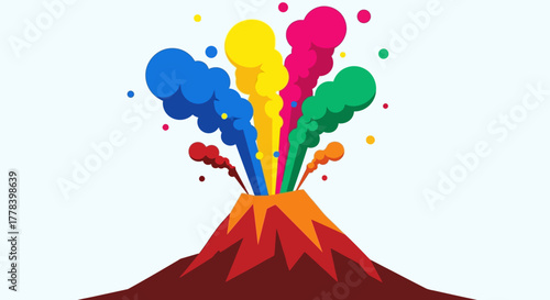 Colorful Volcano Eruption Illustration with Smoke and Lava.