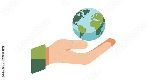 Human hand holding the planet Earth globe illustration.