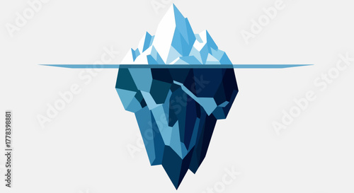 Iceberg floating in water, showing both visible and submerged parts, representing hidden depths or challenges.