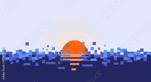Pixelated Sunset Over the Ocean - A Minimalist Digital Art Piece.